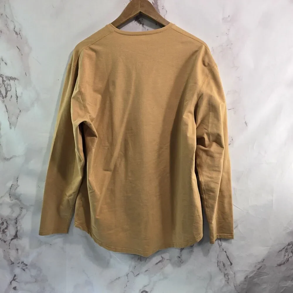 Bylt Shirt Mens Large Orange Drop Cut Henley Luxe Long Sleeve Tee T Button